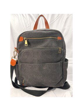 Antik Kraft Gray Canvas Convertible Backpack Shoulder Bag Travel Purse